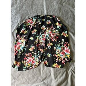 Soprano Womens Floral Kimono Cardigan Black Multi Color Open Front Wrap Size L